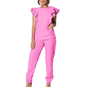 Conjunto Médico Yilong para <span class=keywords><strong>Mujer</strong></span>, Transpirable y Cómodo, con Blusa sin Mangas con Volantes y Pantalones Ajustados <span class=keywords><strong>de</strong></span> Poliéster y Spandex - Product Image 4