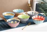 Bohemian Plant Novelty Design Ceramic Dinnerware Sets Reusable Large Serving Bowls for Salad Rice and Soup