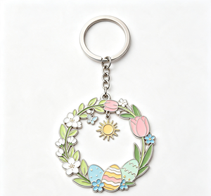 Porte-clés en métal personnalisé avec couronne de fleurs en émail, porte-clés rotatif, cadeau de printemps, souvenir - Product Image 4