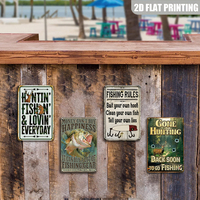 Juego de Letreros Metálicos con Temática de Caza y Pesca, Decoración Retro para Pared Exterior, para Cueva de Hombre o Cabaña