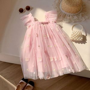 Abito estivo a maglia ricamato a farfalla per ragazze nuovo vestito a maniche volanti <span class=keywords><strong>da</strong></span> principessa per bambini vestiti dolci per bambini - Product Image 6
