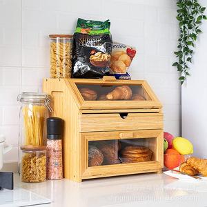 Boîte à pain en bambou à trois niveaux avec tiroirs pour la conservation des aliments dans la cuisine à domicile - Product Image 4