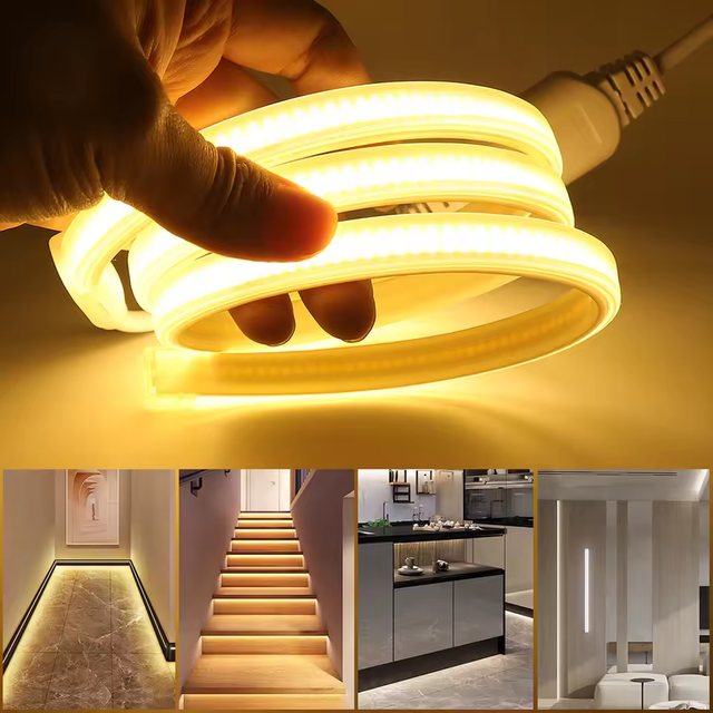 AC 110V 220V COB LED Strip 288LEDs/m High Density Flexible LED Tape for Kitchen COB Light Strip Waterproof Outdoor Garden Light