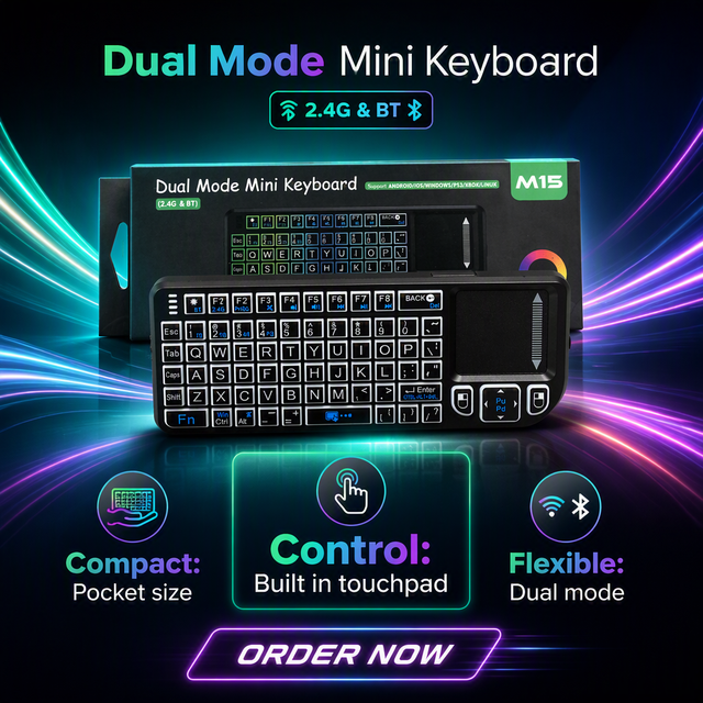 M15 2.4G Wireless Air Mouse Mini Keyboard Rechargeable Backlit Remote Control for Smart TV Set Top Box Projector PC