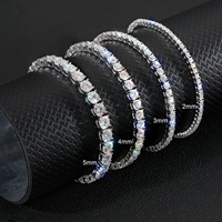 Bracelet Chaîne Tennis en Argent Sterling 925 avec Moissanite VVS de 2mm, 3mm, 4mm, 5mm, Diamant de Laboratoire Rond, Bijou Moissanite, Cadeau pour Femme et Homme