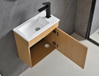 Meuble-lavabo mural moderne pour salle de bain avec vasque en céramique, construction en contreplaqué écologique résistant à l'eau