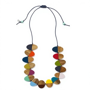 New Best High Quality Resin & Wooden <b>Necklace</b> Multicolor Striped Oval Pendant Unisex Stylish Design Trendy Strand Jewelry Woman - Product Image 2