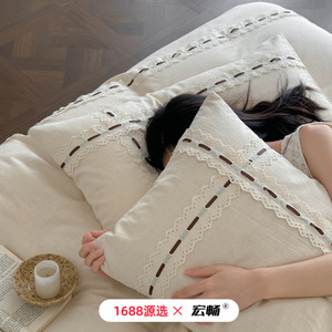 [Brand] Cotton Linen Four-piece Bedding Set Yarn-dyed Jacquard Solid Color Breathable All-season Mori Style - Product Image 3