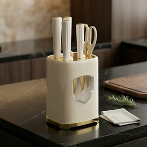 Set De Couteaux De Cuisine 6 Pcs Non Stick Coating Knife <b>Block</b> Set Luxury Gold Titanium Kitchen Chef Knife Set with <b>Block</b> - Product Image 5