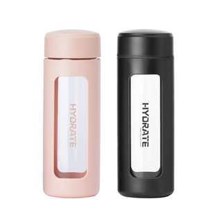 Bouteille d'eau en verre sans BPA de 380 ml, vente en gros, à boire directement, avec manchon en silicone pour le voyage, logo personnalisable, verrerie à boisson - Product Image 5