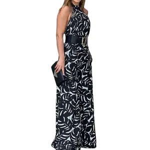 2023 Summer New Fashion Printed Halter Sleeveless One-Piece Wide-Leg Trousers from Amazon Europe and US Cross-Border Trade