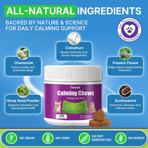 Pevet Friandises à Mâcher Apaisantes pour Chats & Chiens - Tryptophane Naturel, Camomille, Racine de <span class=keywords><strong>Valériane</strong></span>, Graines de Lin, Réduit le Stress de <span class=keywords><strong>la</strong></span> Toilettage et du Bruit - Product Image 2
