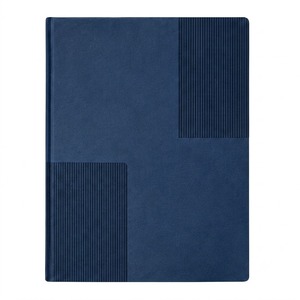 Cuaderno de tapa dura de cuero sintético azul oscuro con patrón de rayas texturizadas para escritura, diario y planificación en la oficina ejecutiva. - Product Image 1