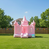 Château gonflable commercial rose en PVC avec souffleur, centre de jeux souple d'extérieur, toboggan et aire de saut certifiée CE