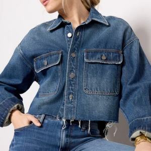 แจ็คเก็ตยีนส์วินเทจขายส่งแบบ OEM ทรงหลวม ชายรุ่ย แขนยาว แจ็คเก็ตเดนิมแบบครอป - Product Image 2