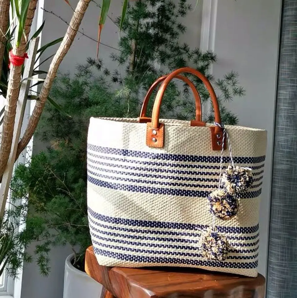 Bolsa de palha listrada estilo boêmio, modelo rattan, feminina, grande capacidade