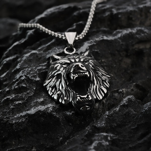 Men's Stainless Steel Wolf <b>Head</b> Pendant Necklace Geometric Animal Design Asymmetry <b>Style</b> Fashion Jewelry - Product Image 2
