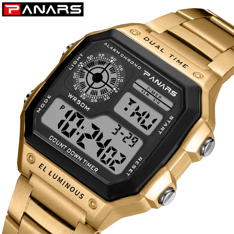 PANARS 8113 Men Sport Digital Watches Chronograph Waterproof Watch Stainless Business Wristwatches Male Clock