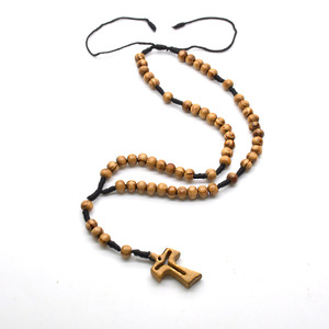Natural Wooden Cross Bead Necklace Hand-Woven Unisex Jewelry Yiwu Origin - Product Image 2