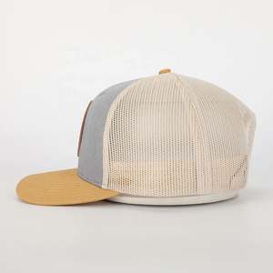 Diseño de alta calidad Gorras de 6 paneles al por mayor gorra de camionero de moda personalizada parche de cuero Logo gris algodón deporte clásico sombrero de malla - Product Image 3