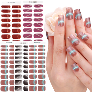 New Arrival UV Gel Nail <strong>Strip</strong> Blue-Pink Gradient Smiling Cat's Eye Design Semi-Cured Nail Gel <strong>Strips</strong> - Product Image 6