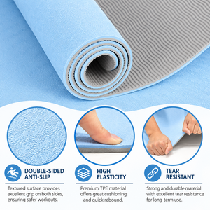 Tapis de yoga et de fitness en TPE épaissi, 8 mm d'épaisseur, 183 cm de longueur, écologique, durable, absorbant les chocs, antidérapant, résistant à l'eau, facile à nettoyer - Product Image 4