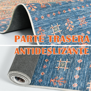 Karpet Vintage JINCHAN Sustainable Gabbeh, Dapat Dicuci, Motif Bunga, Warna Merah Bata Biru, Alas Lantai Dalam Ruangan - Product Image 3