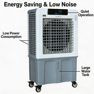 Refroidisseur <span class=keywords><strong>d</strong></span>'air évaporatif mobile 2000 CFM sur roues, faible <span class=keywords><strong>bruit</strong></span>, économie <span class=keywords><strong>d</strong></span>'énergie, pour usage commercial (hôtels, bars, restauration) - Product Image 4