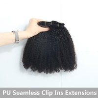 Extensions de cheveux humains 4B4C Afro Kinky Curly PU Seamless Clip Ins, couleur naturelle, 120g, clip-ins sans couture