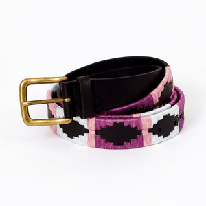 Ceinture en cuir de vachette de luxe style polo décontracté, motif floral, boucle en alliage, 35 mm, sangle en coton brodée, Divine International - Product Image 1