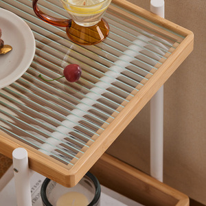 Zhui Zhu <b>Side</b> <b>Table</b> Trolley Glass Top Solid Wood Movable Coffee <b>Table</b> <b>Storage</b> Rack For Living Room Balcony - Product Image 4