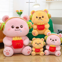 Jouet en peluche ours en coton PP mignon, forme de hamburger et frites, pour machine à griffes, fabricant de jouets en peluche personnalisés, ours chef en peluche