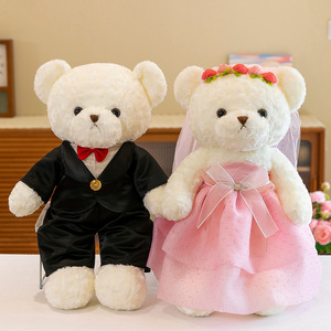 Abito da sposa orsacchiotto peluche giocattolo divano papillon coccole grandi coppie nuziali orsacchiotto bambola amante regalo per bambini giocattoli di peluche - Product Image 1