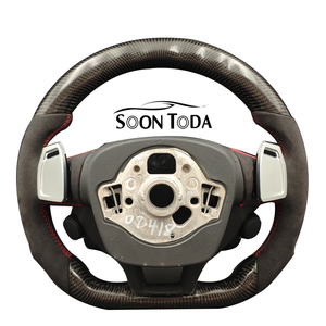 พวงมาลัยหุ้มหนังครึ่งวง สำหรับรถยนต์ออดี้ R8 <span class=keywords><strong>A3</strong></span> A4 A5 A6 C7 B6 B8 B9 RS3 8V RS4 RS7 SQ5 Q3 Q5 Q7RS คาร์บอนไฟเบอร์แบบกำหนดเอง พร้อมไฟ LED - Product Image 3