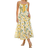 Robe longue d'été florale personnalisée 2026 pour femme, style bohème, à fines bretelles, avec nœud sur le devant et poches