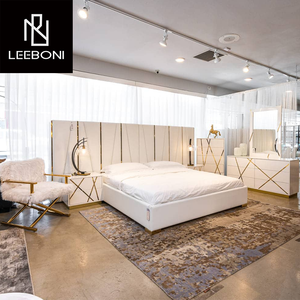 Offerta Speciale: Set di Mobili per Camera da Letto in Stile Europeo Post-Moderno, Letto Matrimoniale di Lusso in Pelle con Ampia Testiera, Letto King Size in Pelle Bianca - Product Image 2