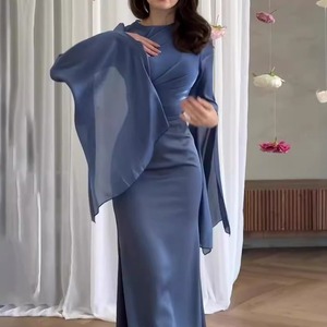 Robe de printemps 2026, robe islamique, patchwork, gaze de <span class=keywords><strong>verre</strong></span>, manches chauve-souris, longue robe en satin, abaya musulmane quotidienne, couleur unie, coupe ajustée, robe de fête - Product Image 3