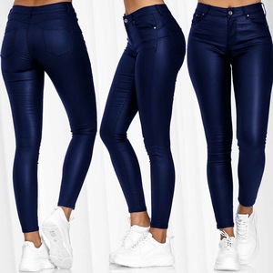 Femmes <span class=keywords><strong>Noir</strong></span> PU Faux <span class=keywords><strong>Cuir</strong></span> <span class=keywords><strong>Slim</strong></span> Fit Leggings Taille Moyenne Zipper Fly Plat Avant Streetwear Style En Gros - Product Image 3
