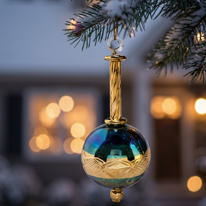 Ornement de Noël en verre artisanal moderne avec finition or 24 carats – Ornement décoratif suspendu irisé pour les fêtes - Product Image 1
