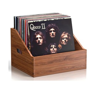 Boîte de rangement pour disques vinyles en bois, organisateur d'albums, présentoir, support de rangement pour CD, bois original brun YC-56845 - Product Image 5