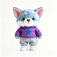 Peluche renard tendance avec sweat à capuche étoilé violet, peluche renard bleu doux avec tenue décontractée, poupée en peluche renard moelleuse