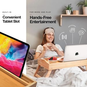 Vente en gros plateau de table de lit avec pieds pliants poignées de support pour ordinateur portable plateau de petit-déjeuner manger canapé-lit nourriture plateaux de lit en bambou - Product Image 2