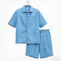 Ensemble deux pièces homme personnalisé : short et chemise en coton tissé respirant, manches courtes, style vieilli, motif à carreaux, idéal pour l'été