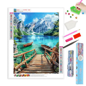 Qualité diamant peinture Kit bricolage 5d neige <span class=keywords><strong>montagne</strong></span> <span class=keywords><strong>lac</strong></span> canoë paysage peinture diamant artisanat en gros - Product Image 1
