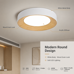 Lámpara de Techo LED Redonda Moderna de 36W, 50Cm, 3CCT, Control Remoto, Montaje Empotrado, Acrílico y Metal, Alto CRI, para Dormitorio y Sala de Estar - Product Image 2