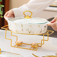 Plat de cuisson en céramique pour la maison et l'hôtellerie, ustensile de cuisson en verre de style européen pour la cuisson et le service des aliments, avec chauffage par bougie, plat à poisson, plat à platériaux à deux poignées