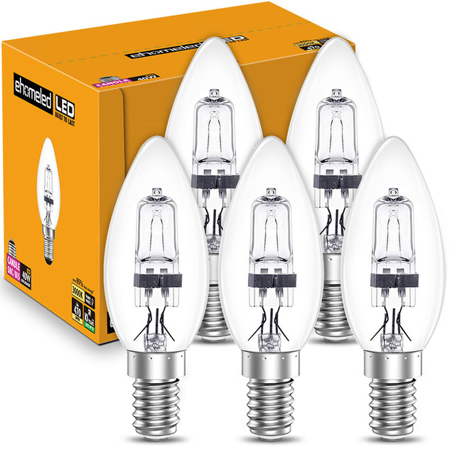 Cross Border Exclusive C35 Halogen Bulb Energy-Saving Tungsten Lamp Full Spectrum Dimmable E14 Screw Base Eye Protection Candle