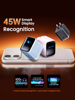 Chargeur USB-C 45W personnalisé en gros, chargeur GaN à charge rapide, mini chargeur portable de type C, écran TFT intelligent pour adaptateur mural de téléphone