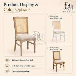 Chaise de mariage classique en bois avec dossier en cannage, siège rembourré pour banquets et événements, vente en gros - Product Image 3