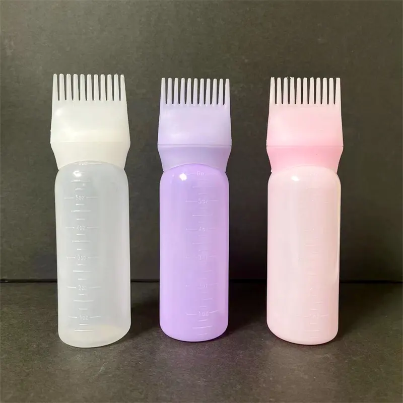 Botella dispensadora de champú para salón de belleza, aplicador de Peine de aceite de plástico barato, estilismo para tinte de cabello, disponible en 3 colores